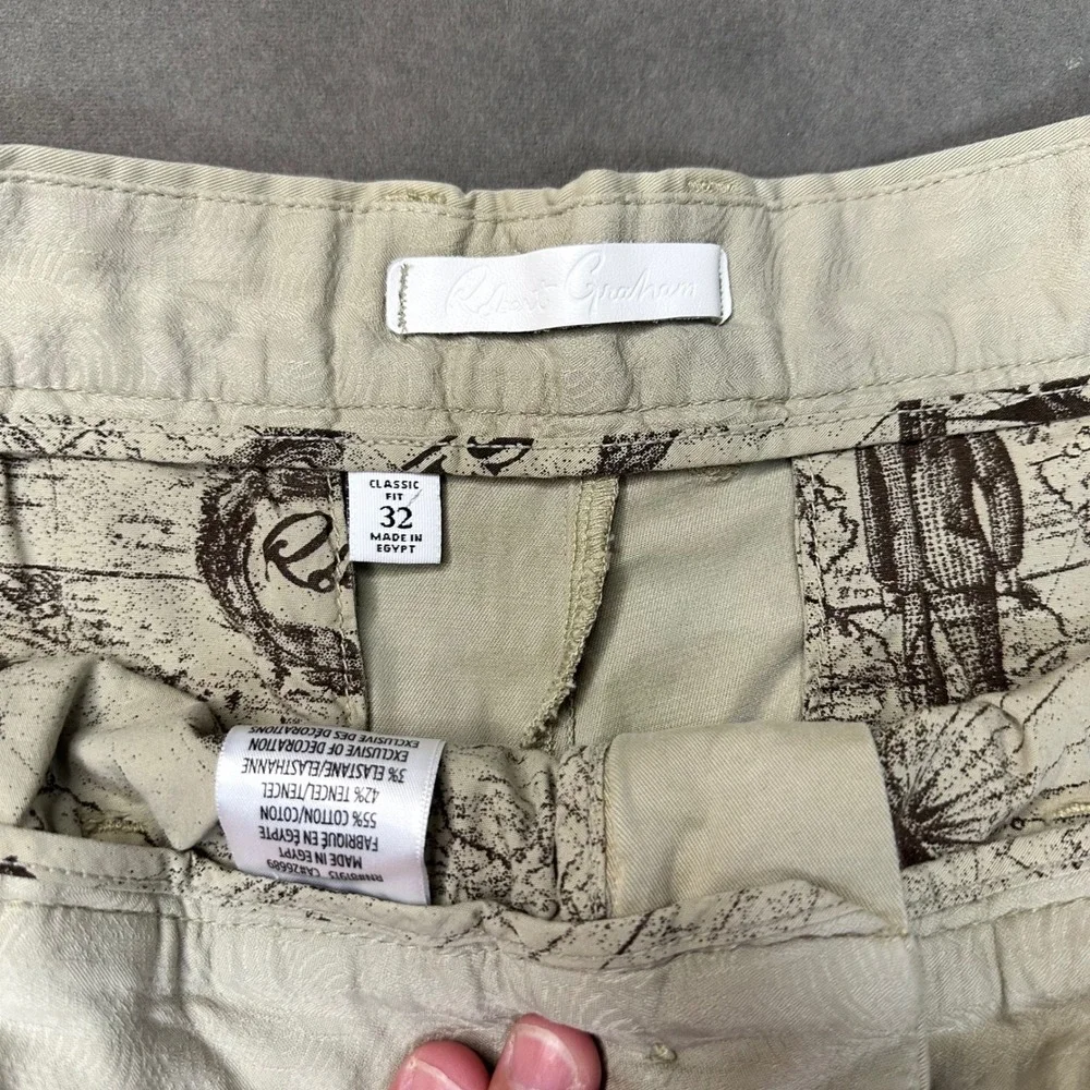 Robert Graham Shorts Mens 32 Tan Classic Fit Cotton Tencel Chino Excellent